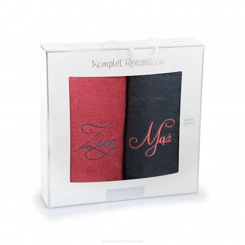 Komplet ręczników 2 szt. 70x140 Zwoltex MĄŻ-ŻONA koralowy grafitowy