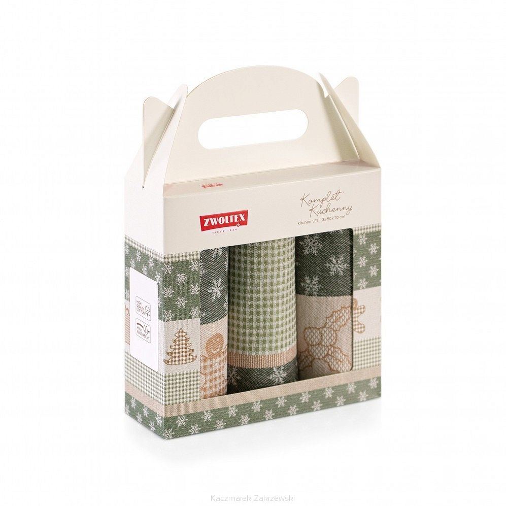 Komplet ścierek kuchennych świąteczny ZWOLTEX Ciastek zielony beżowy