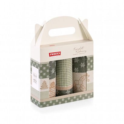Komplet ścierek kuchennych świąteczny ZWOLTEX Ciastek zielony beżowy