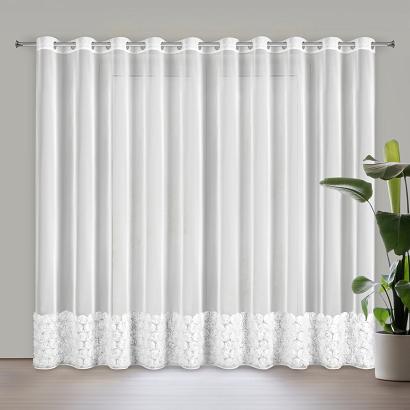 Firana gotowa z siatki na przelotkach ROSES 350x250 Eva Minge Eurofirany biała z 6 pasami róż