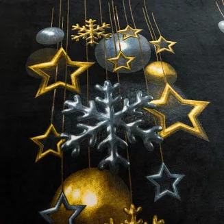 Pościel polarowa XmasCozy 220x200 welur świąteczna czarna w złote bombki i gwiazdki