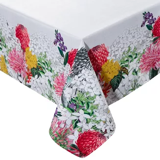 Obrus dekoracyjny serweta SUMMER3 85x85 Eurofirany naturalny naturalny czerwone żółte ogrodowe kwiaty