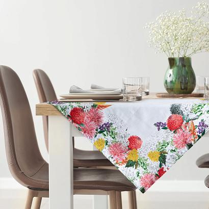 Obrus dekoracyjny serweta SUMMER3 85x85 Eurofirany naturalny czerwone żółte ogrodowe kwiaty