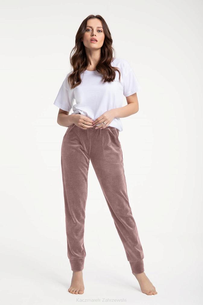 Spodnie dresowe damskie LUNA kod 310 welur mocca beżowe