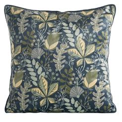 Poszewka dekoracyjna VELVET 45x45 Eurofirany granatowo zielona w liście