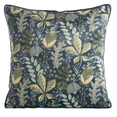 Poszewka dekoracyjna VELVET 45x45 Eurofirany granatowo zielona w liście