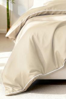 Pościel bambusowa 160x200 beżowa z białą bizą