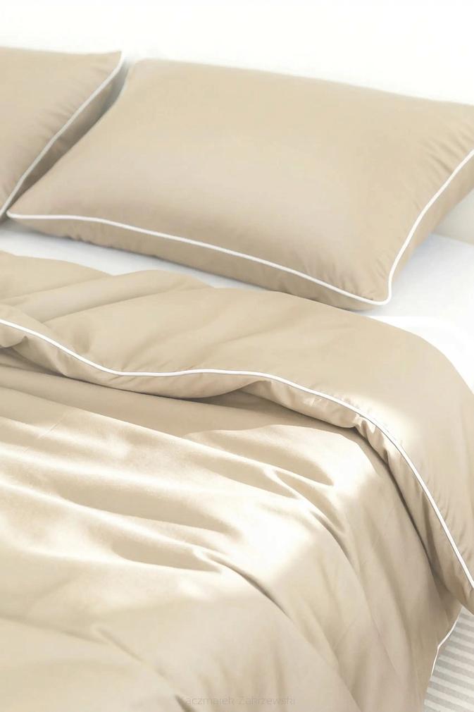 Pościel bambusowa 160x200 beżowa z białą bizą