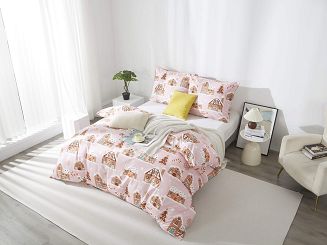 Pudrowa Świąteczna Pościel z Mikrofibry z Nadrukiem 160x200 Gingerhouse