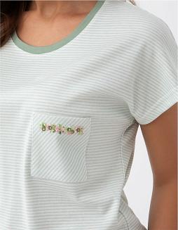 Koszula damska LUNA kod 203 zielona w przecierane paski aplikacja na kieszonce