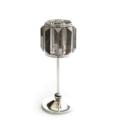 Świecznik dekoracyjny RONI 10x27 Eurofirany srebrny kielich na nóżce z kryształami
