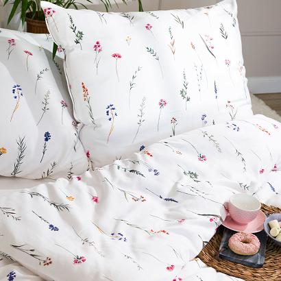 Komplet pościeli z bawełny satynowej INGRID 220x200 biała kolorowe polne kwiaty zioła