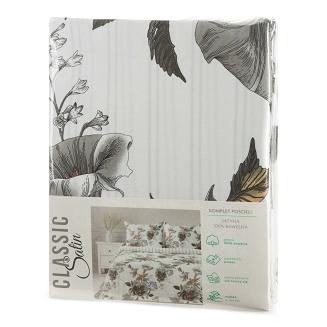 Pościel satynowa SPRING 160x200 Eurofirany biała szara romantyczne kwiaty paski