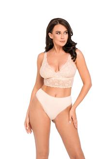 Brazyliany damskie z wysokim stanem i koronką kod 193/1 beżowe