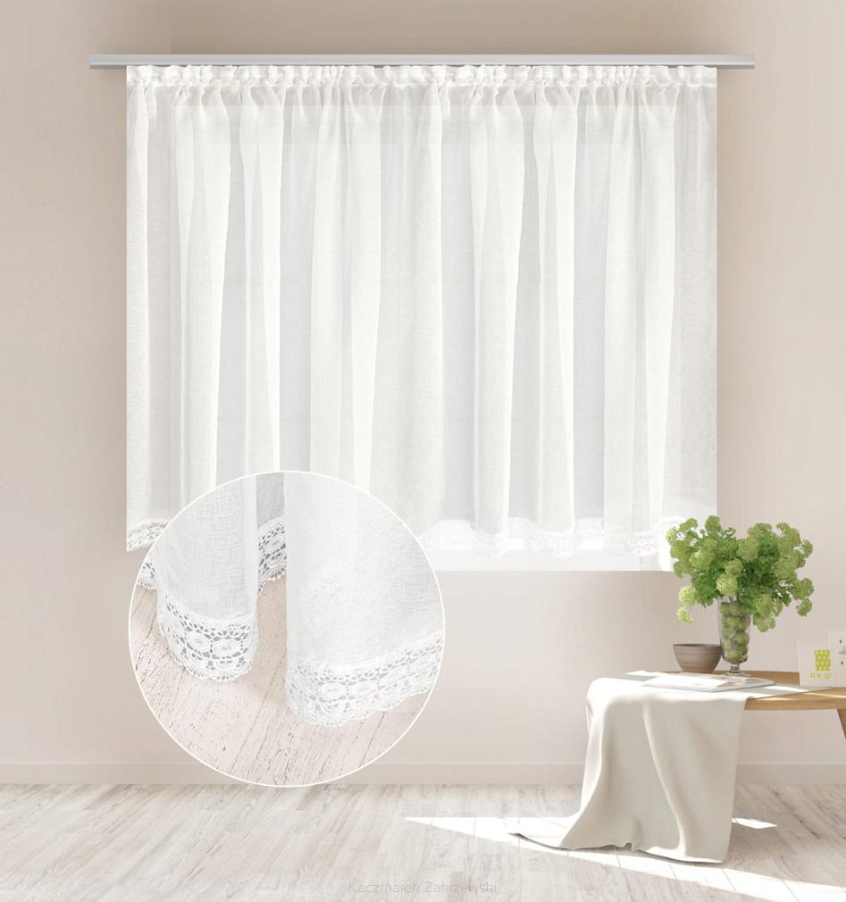 Firana gotowa na taśmie CELIA 300x150 biała z koronką