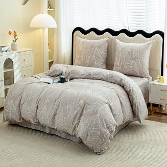 Komplet pościeli dwustronnej 220x200 beżowa biała liście