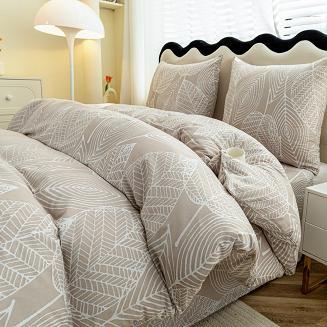 Komplet pościeli dwustronnej 220x200 beżowa biała liście