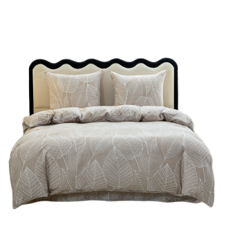 Komplet pościeli dwustronnej 220x200 beżowa biała liście