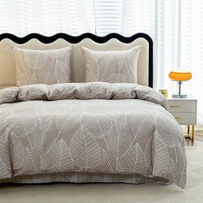 Komplet pościeli dwustronnej 220x200 beżowa biała liście