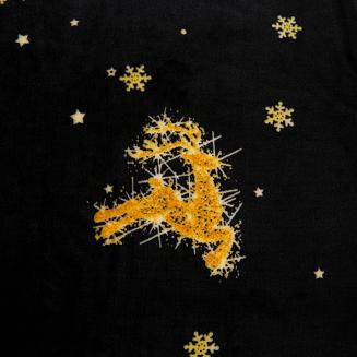 Pościel polarowa XmasCozy 140x200 welur świąteczna czarna w złote renifery