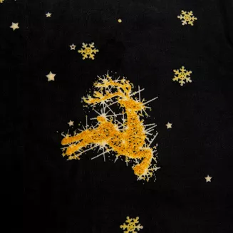 Pościel polarowa XmasCozy 140x200 welur świąteczna czarna w złote renifery