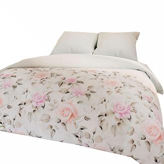 Komplet pościeli ROSALINA z bawełny satynowej 220x200 biała różowa pudrowa w róże