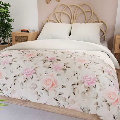 Komplet pościeli ROSALINA z bawełny satynowej 220x200 biała różowa pudrowa w róże