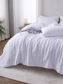 Poszewka muślinowa struktura do narzuty Stella 45x45 biała z haftem krzyżyków