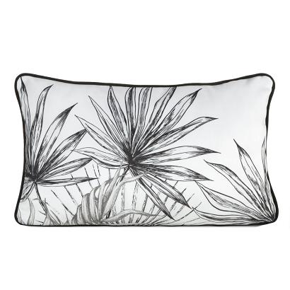 Poszewka dekoracyjna PALOMA z wypełnieniem 45x30 Eurofirany biała czarna egzotyczne liście paski