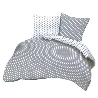 Pościel z kory 200x220 wzór kropki białe/szare mix K252