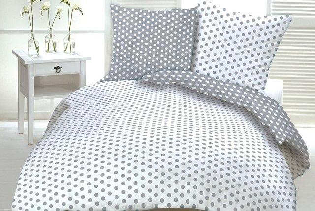 Pościel z kory 200x220 wzór kropki białe/szare mix K252