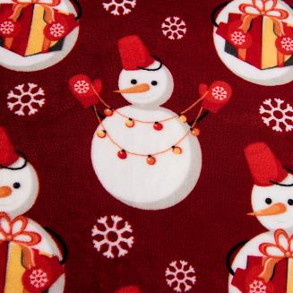 Pościel polarowa XmasCozy 220x200 welur świąteczna czerwona prezentowe bałwanki i śnieżynki