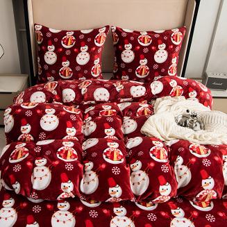 Pościel polarowa XmasCozy 220x200 welur świąteczna czerwona prezentowe bałwanki i śnieżynki