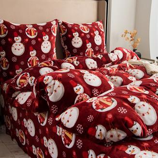 Pościel polarowa XmasCozy 220x200 welur świąteczna czerwona prezentowe bałwanki i śnieżynki