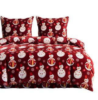 Pościel polarowa XmasCozy 220x200 welur świąteczna czerwona prezentowe bałwanki i śnieżynki