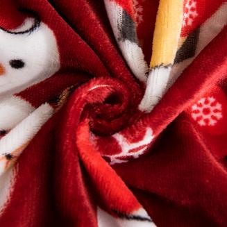 Pościel polarowa XmasCozy 220x200 welur świąteczna czerwona prezentowe bałwanki i śnieżynki
