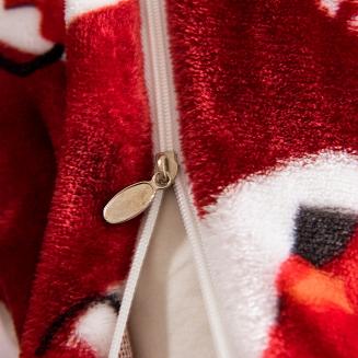 Pościel polarowa XmasCozy 220x200 welur świąteczna czerwona prezentowe bałwanki i śnieżynki