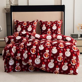 Pościel polarowa XmasCozy 220x200 welur świąteczna czerwona prezentowe bałwanki i śnieżynki