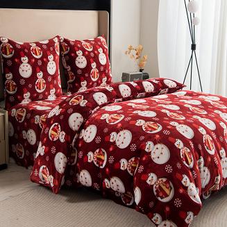 Pościel polarowa XmasCozy 220x200 welur świąteczna czerwona prezentowe bałwanki i śnieżynki