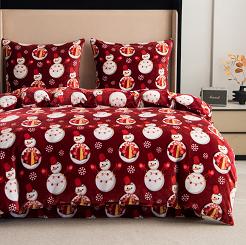 Pościel polarowa XmasCozy 220x200 welur świąteczna czerwona prezentowe bałwanki i śnieżynki
