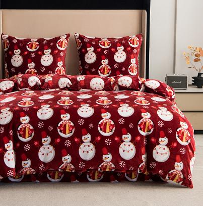 Pościel polarowa XmasCozy 220x200 welur świąteczna czerwona prezentowe bałwanki i śnieżynki