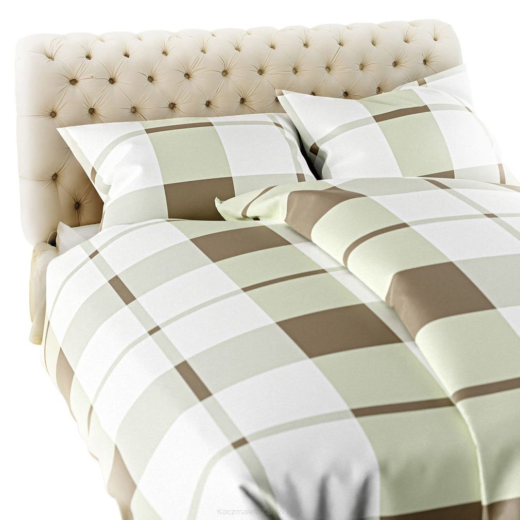 Pościel flanelowa 140x200 beżowa biała brązowa krata