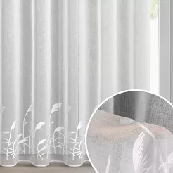 Firana gotowa na przelotkach TASHA 400x250 Eurofirany biała z etaminy haft roślinny trawy