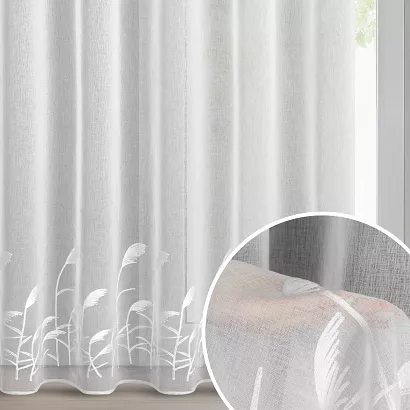 Firana gotowa na przelotkach TASHA 400x250 Eurofirany biała z etaminy haft roślinny trawy