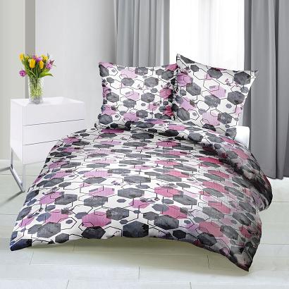Pościel z kory 160x200 szara różowa biała geometria