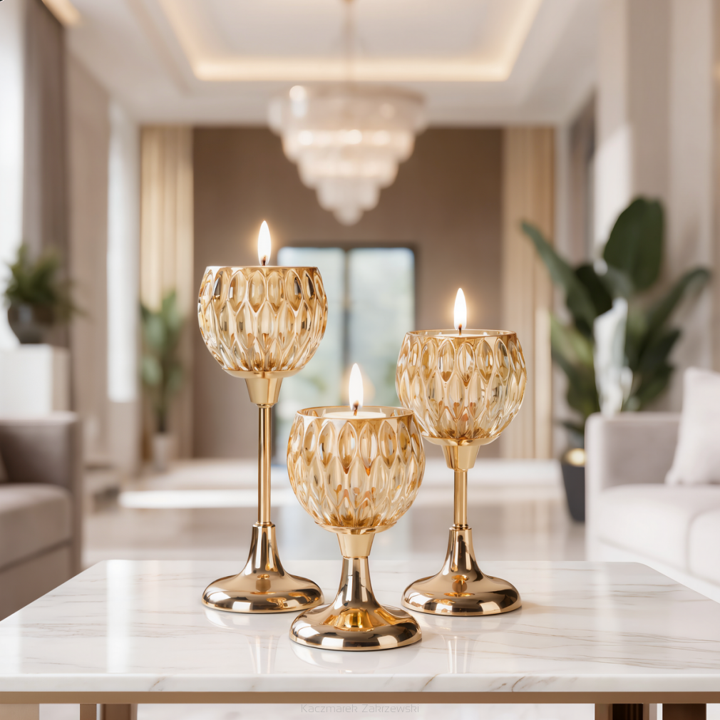 Świecznik dekoracyjny ZARIA 11x17 Eurofirany złoty kielich na smukłej nóżce