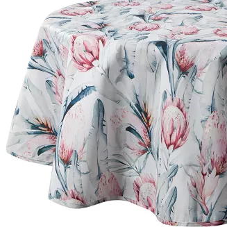 Obrus dekoracyjny wodoodporny okrągły GARDEN 150x150 Eurofirany biały w subtelny nadruk kwiatów