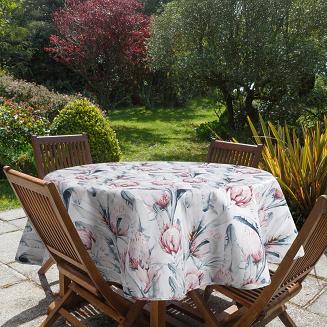 Obrus dekoracyjny wodoodporny okrągły GARDEN 150x150 Eurofirany biały w subtelny nadruk kwiatów