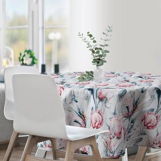 Obrus dekoracyjny wodoodporny okrągły GARDEN 150x150 Eurofirany biały w subtelny nadruk kwiatów