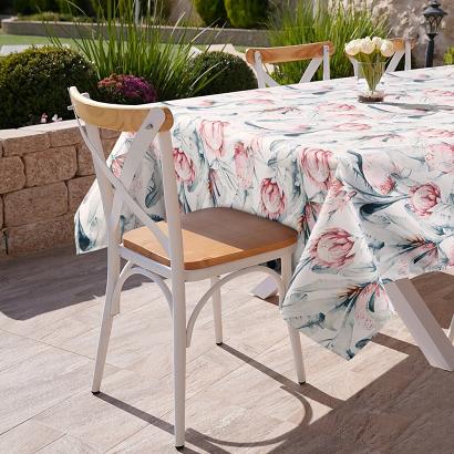 Obrus dekoracyjny wodoodporny okrągły GARDEN 150x150 Eurofirany biały w subtelny nadruk kwiatów